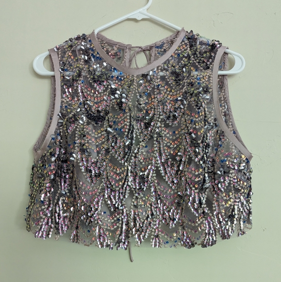 ZARA SEQUIN TOP MULTICOLOR PINK BEIGE NWT XS,L - Picture 6 of 7